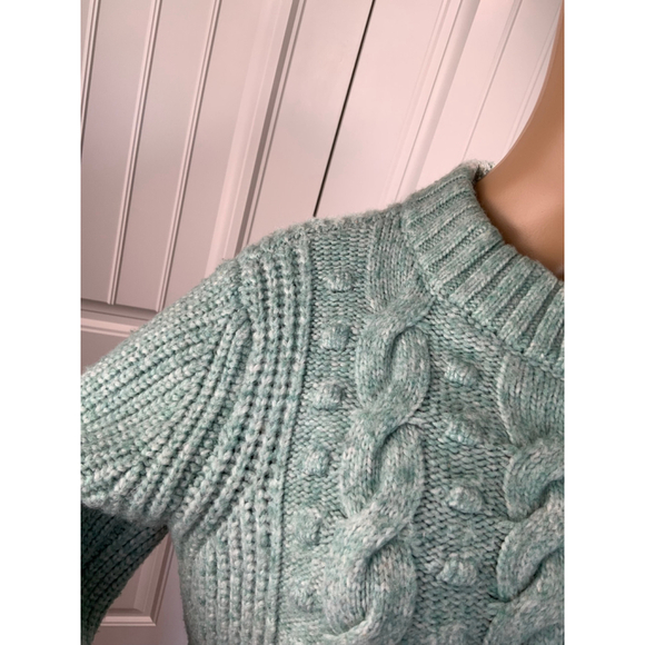 A New Day Women's Ribbed Cable Knit Sweater Med Mint Green Crewneck Cottagecore - Picture 6 of 14